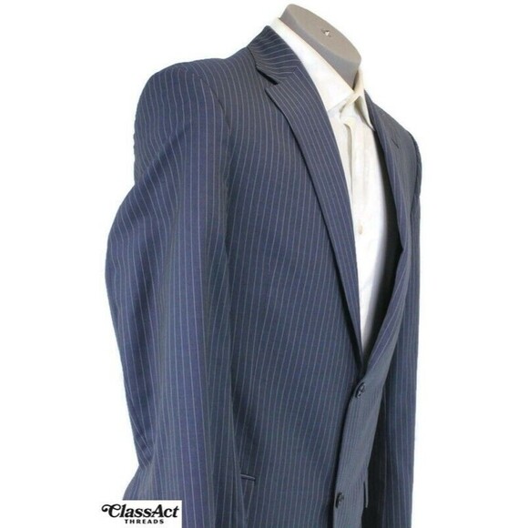 Executive Clothiers Sport Coat Suit Jacket Blazer Men's Wool Blue Striped 42L - Picture 3 of 10